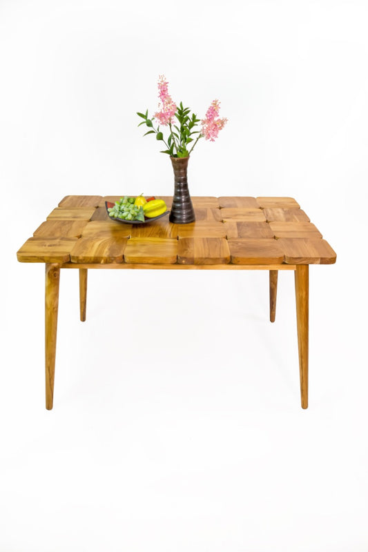 Boho natural solid teak dining table Alberto, crafted by hand in Bali