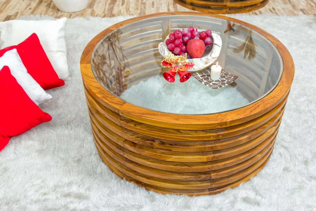 Teak coffee table Nina – boho furniture, handwoven and handmade in Bali