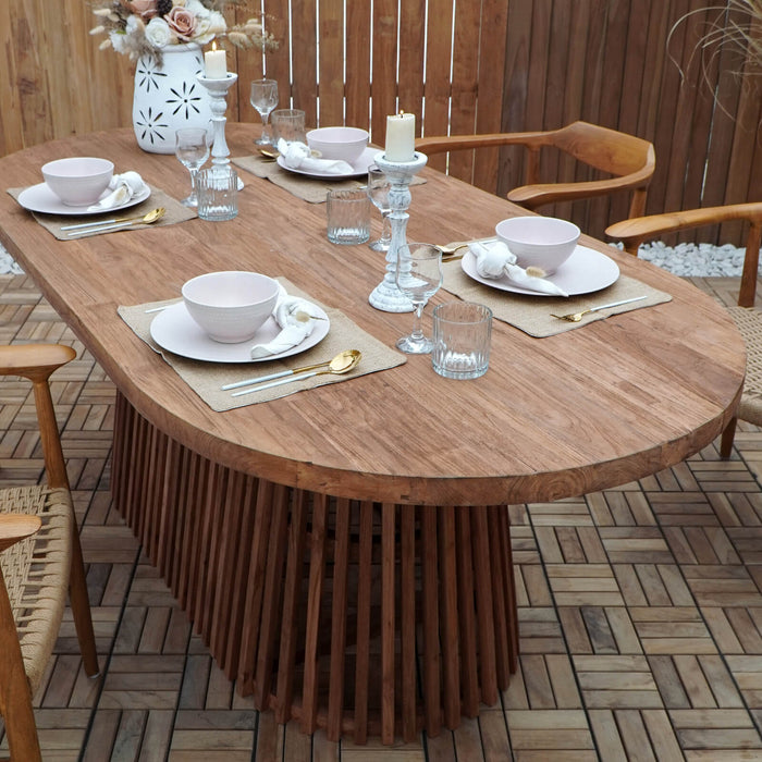 Boho natural solid teak dining table Kentana Oval, handcrafted in Bali