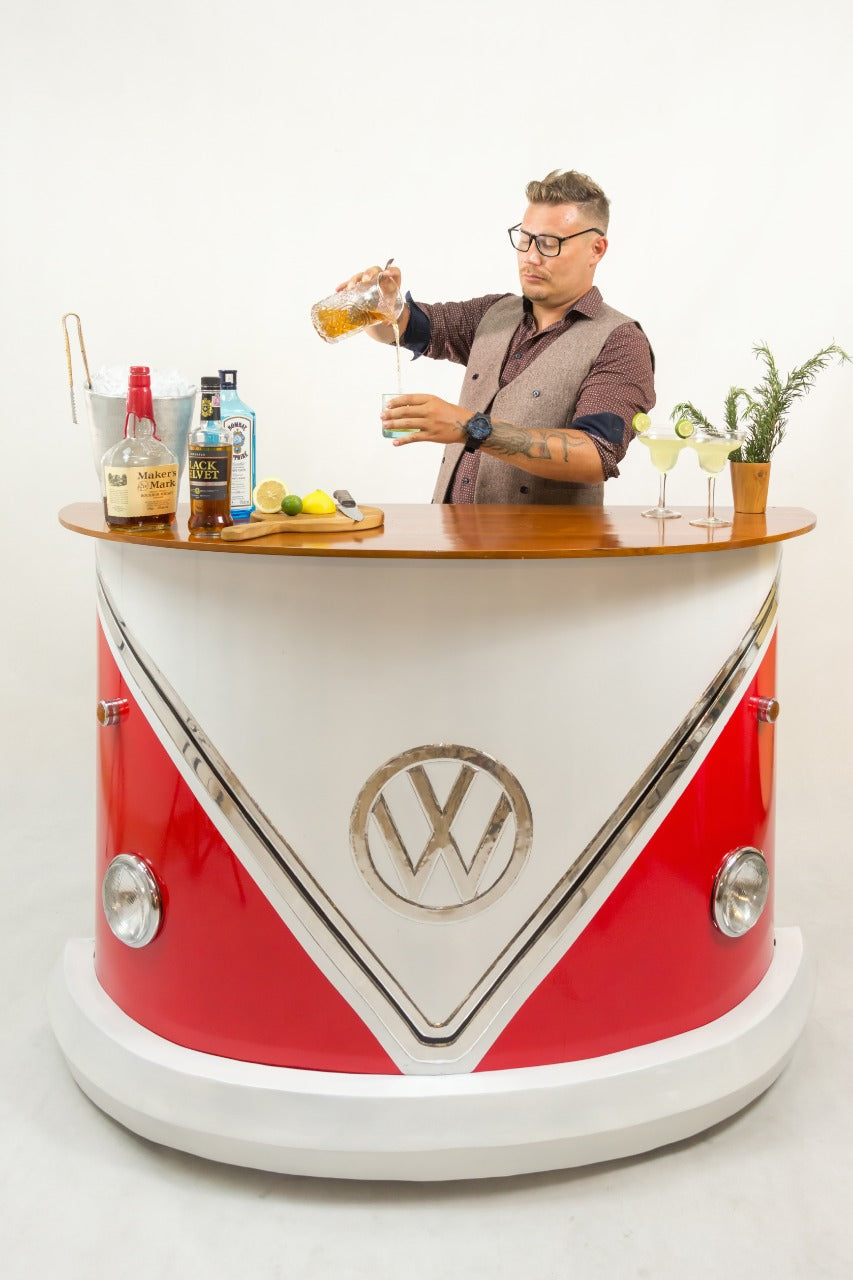 Handmade teak bar table – the VW Red, boho furniture made in Bali