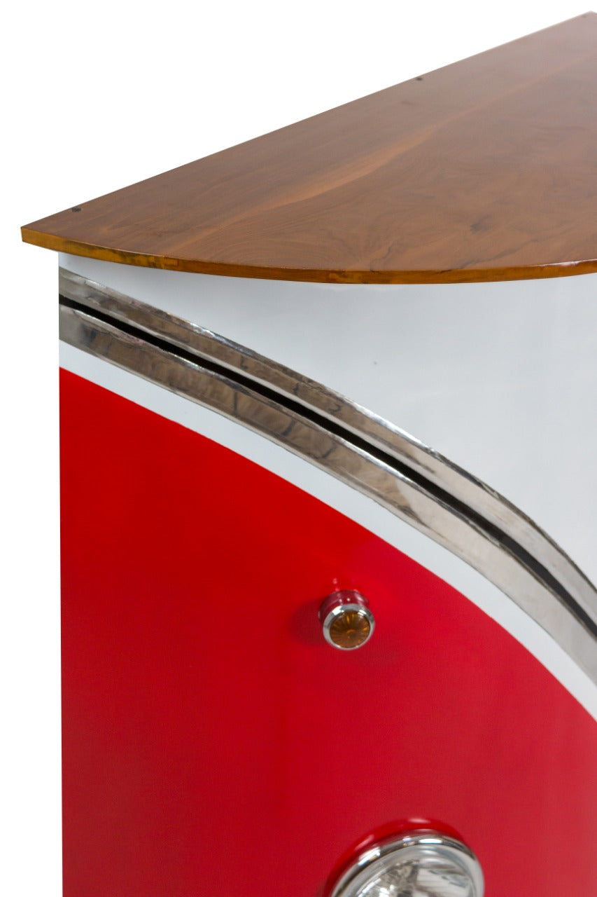 Teak bar table VW Red – boho furniture, handwoven and handmade in Bali