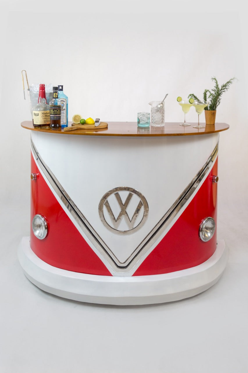 Teak bar table – VW Red, natural natural materials in boho style