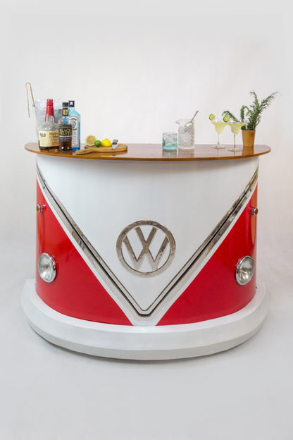 Teak bar table – VW Red, natural natural materials in boho style