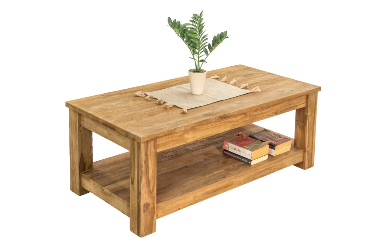 Teak coffee table Riri – boho furniture, handwoven and handmade in Bali