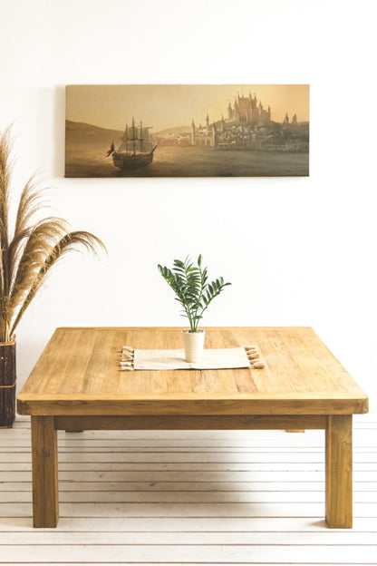 Teak coffee table Riri – boho furniture, handwoven and handmade in Bali
