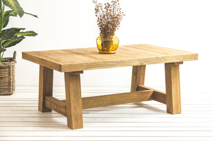 Teak coffee table Riri – boho furniture, handwoven and handmade in Bali