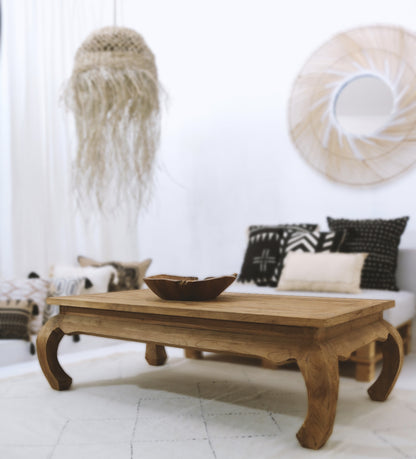 Recycled teak coffee table Opium – boho furniture, handwoven and handmade in Bali