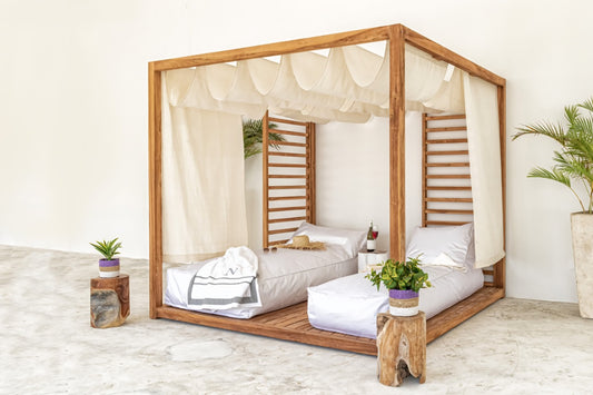 Boho solid teak outdoor daybed Casablanca with, crafted by hand in Bali