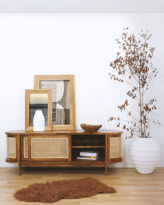 Boho solid teak and rattan cabinet Angel, crafted by hand in Bali
