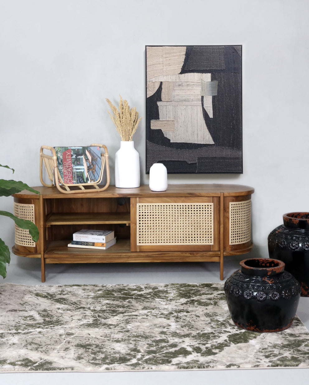 Teak cabinet Angel – boho furniture, handwoven and handmade in Bali