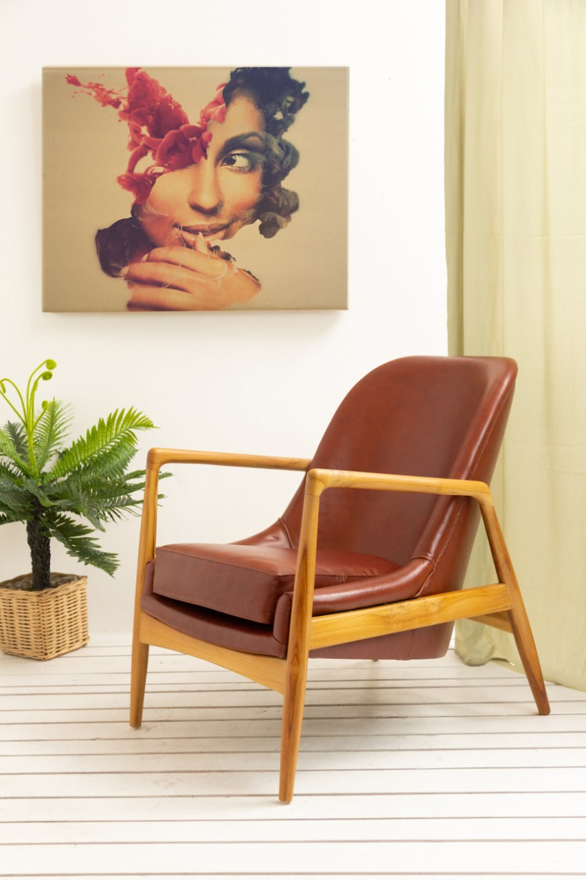 Leather armchair Carsten Arm – boho furniture, handwoven and handmade in Bali