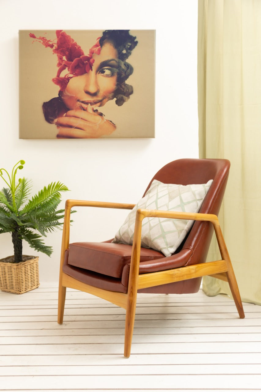 Leather armchair Carsten Arm – boho furniture, handwoven and handmade in Bali
