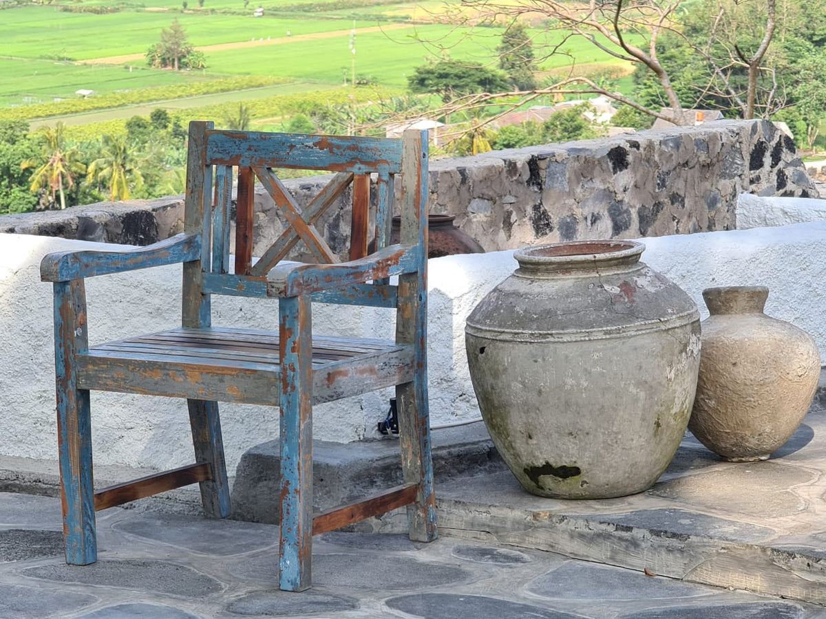Mahogany bench Criscross – boho furniture, handwoven and handmade in Bali