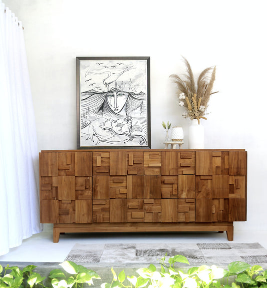 Boho solid teak buffet Nusa Indah, handcrafted in Bali for the living room