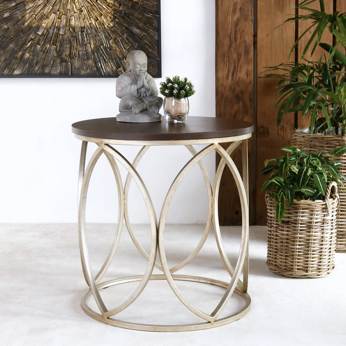 Wooden side table Lanca – boho furniture, handwoven and handmade in Bali