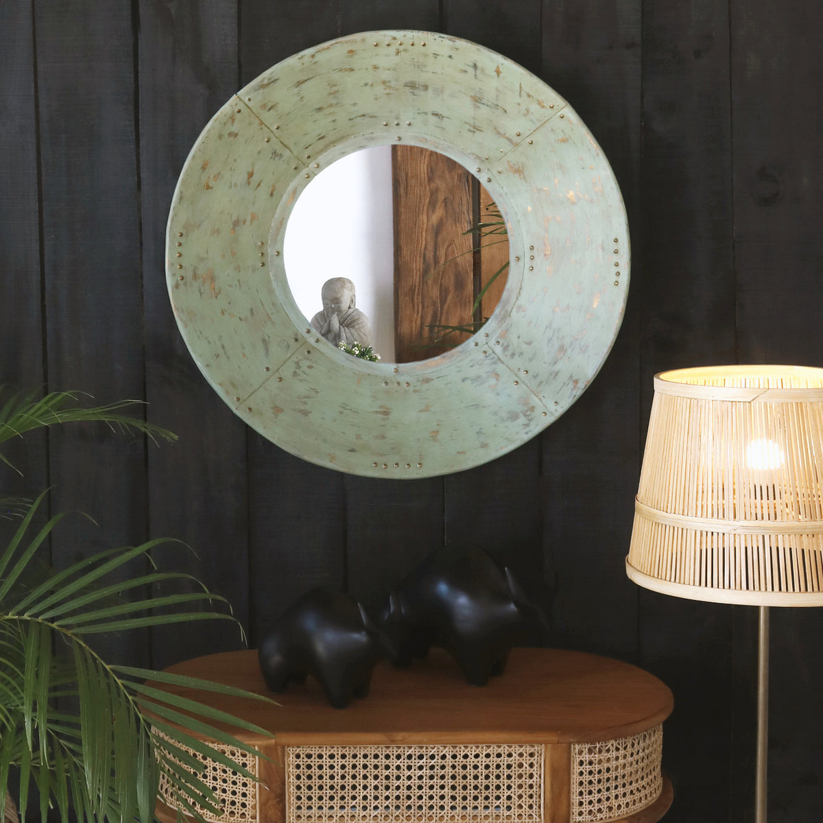 Iron mirror Lanca – boho decor, handwoven and handmade in Bali