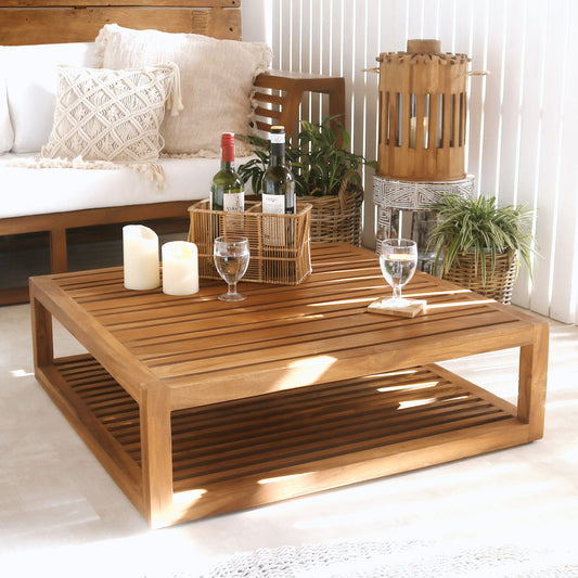 Boho solid teak coffee table Haifa, handcrafted in Bali for the living room