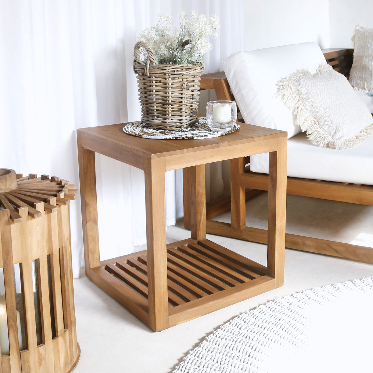 Teak side table – Haifa – boho furniture handmade in Bali by BaliSouk