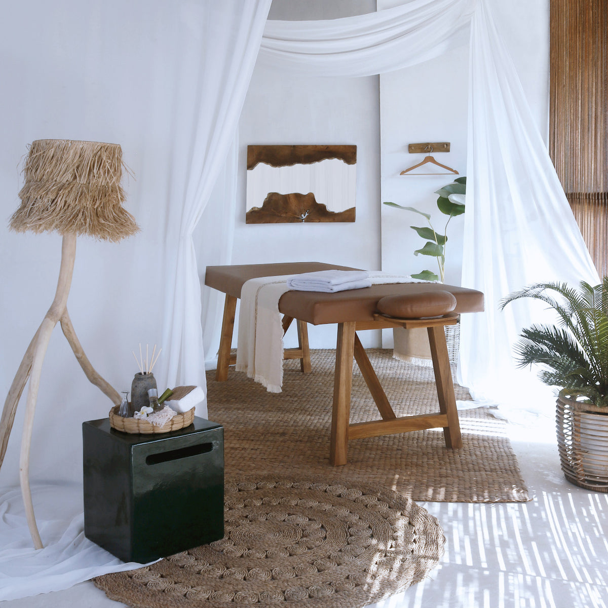 Teak massage bench Massage Bench – boho furniture, handwoven and handmade in Bali