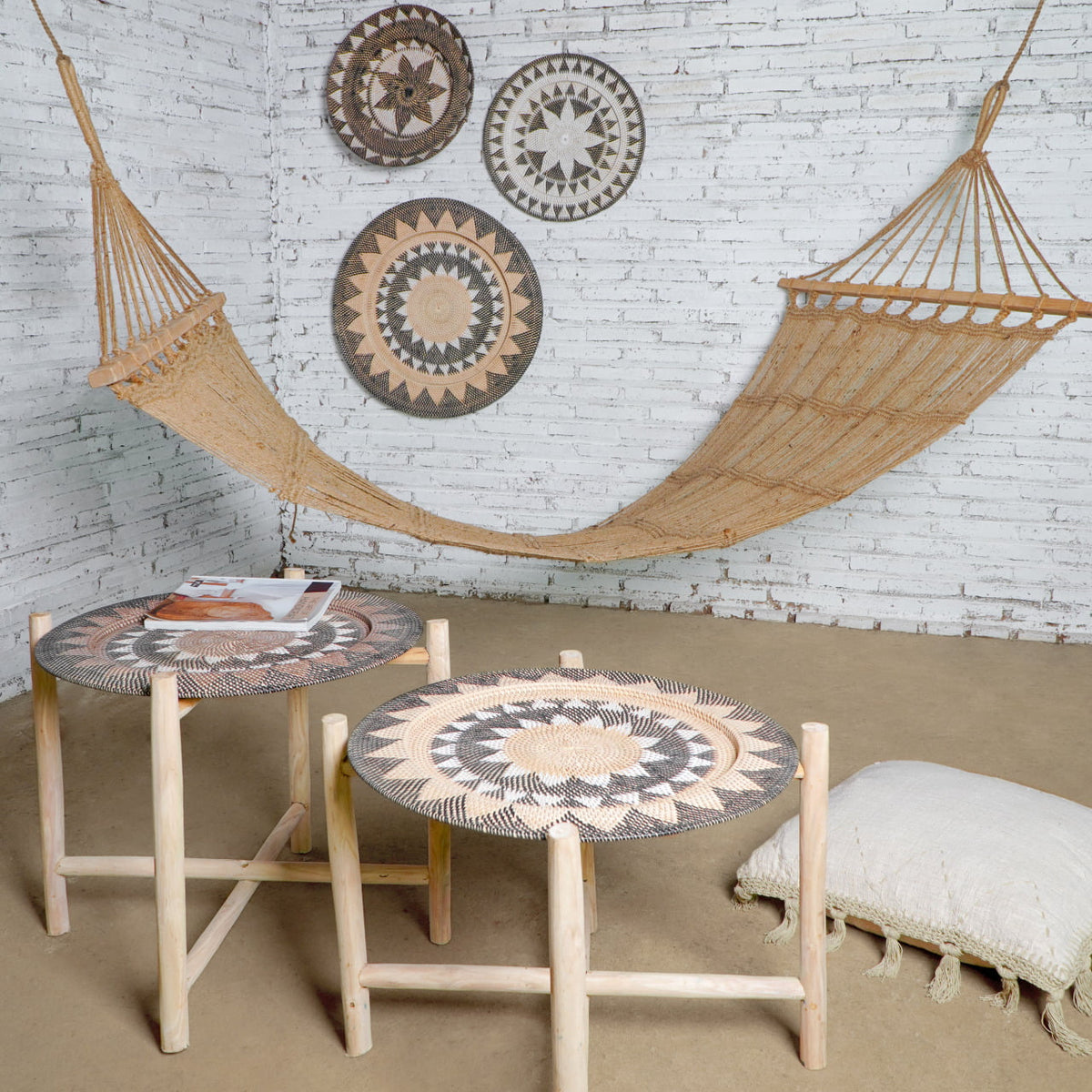 Teak side table Africana – boho furniture, handwoven and handmade in Bali