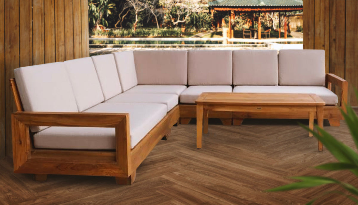 Teak sofa set Oslo Corner – boho furniture handcrafted in Bali by BaliSouk