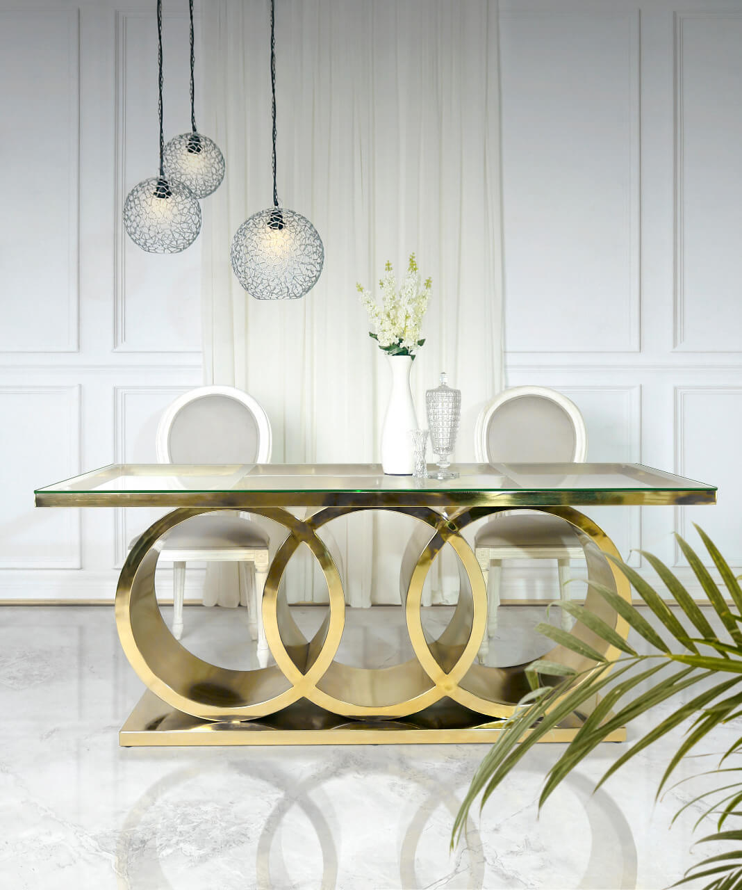 Dubai Dining Table With White Marble Top