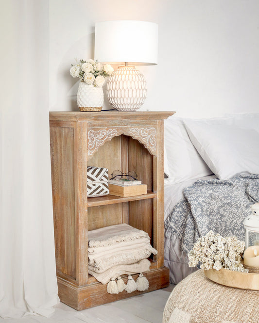Boho solid wood bed Kinabalu Carving Side, crafted by hand in Bali