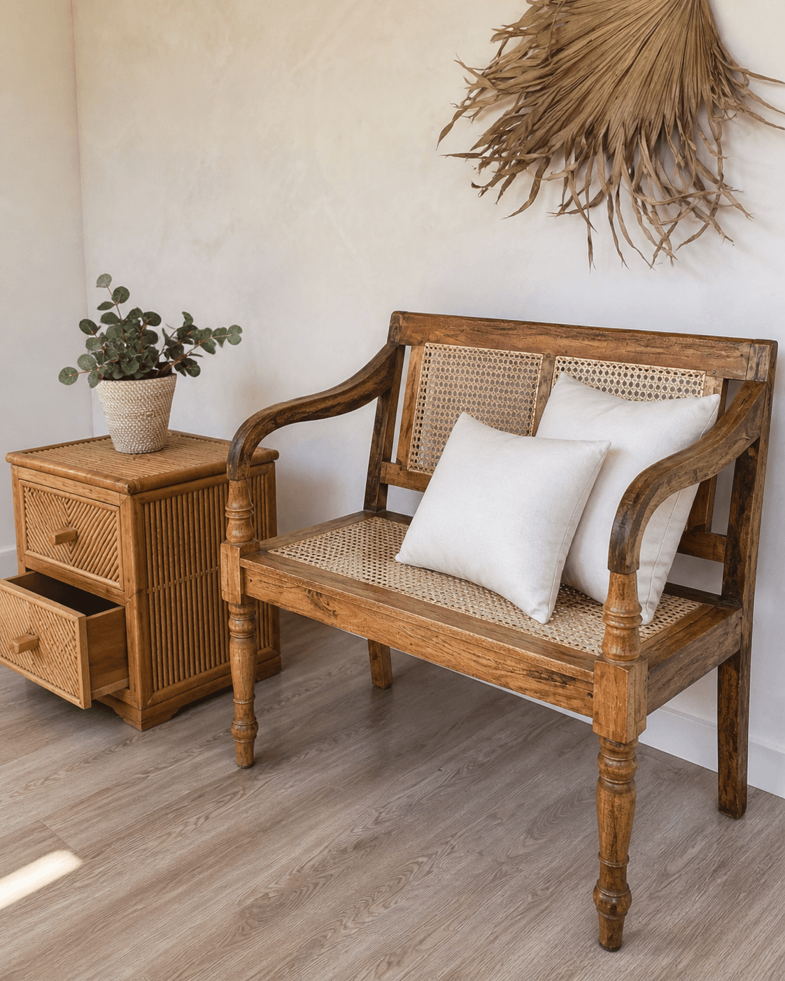 William Bench 2 Seater With Rattan Back & Seat Without Cushion - Kd