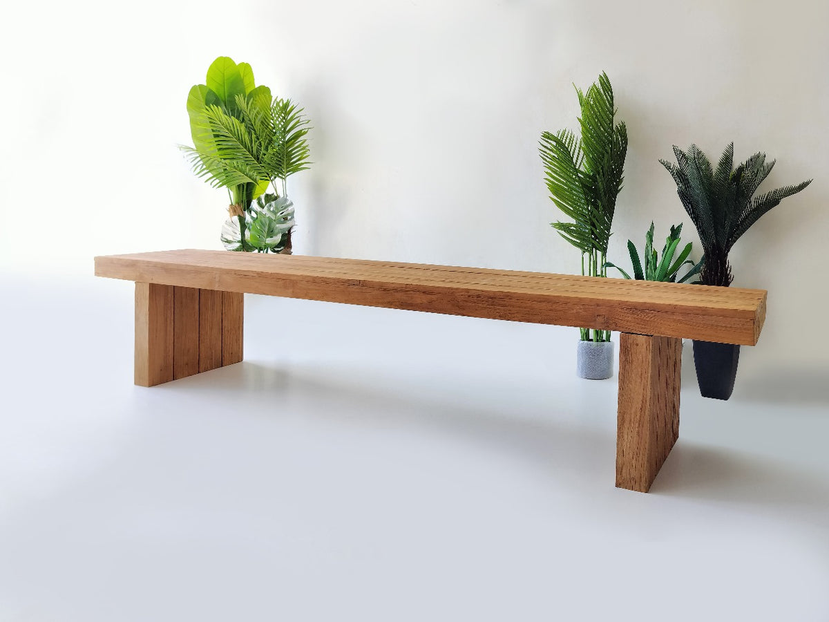 Teak bench Kintamani – boho furniture handcrafted in Bali by BaliSouk