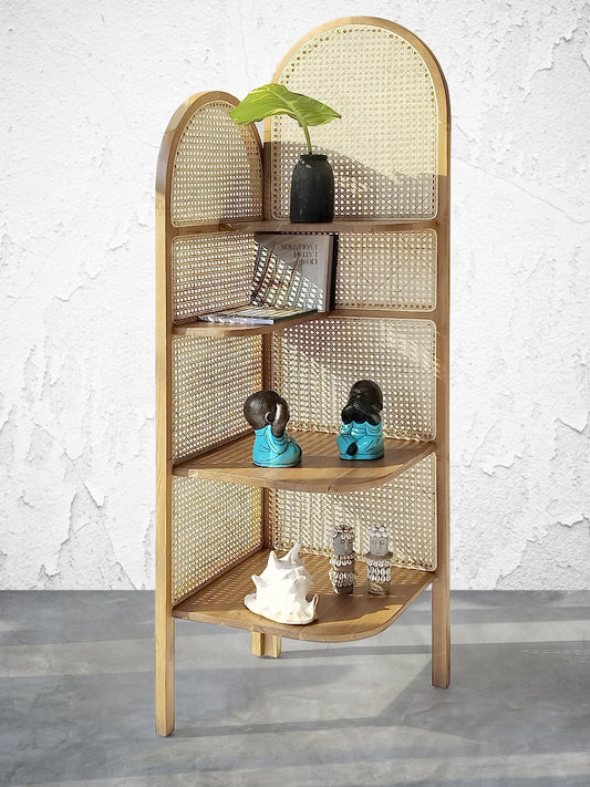 Boho solid teak and rattan room divider Bintang Corner, crafted by hand in Bali
