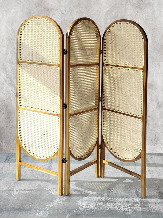 Boho solid teak and rattan room divider Bintang, crafted by hand in Bali