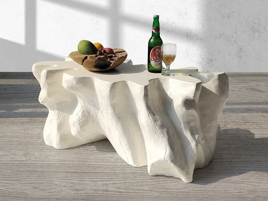 Boho concrete and glass coffee table Clinton, handcrafted in Bali