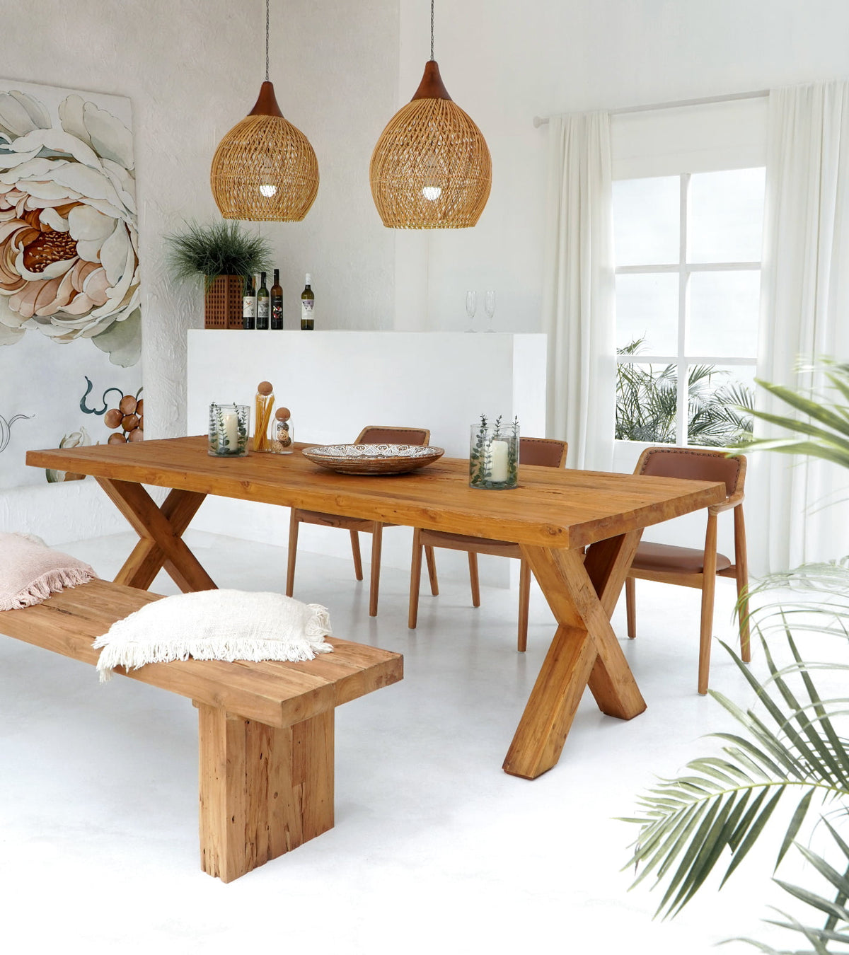 Recycled teak table – Country X Leg, natural natural materials in boho style