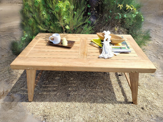 Boho solid teak coffee table Pasadena, handcrafted in Bali for the living room