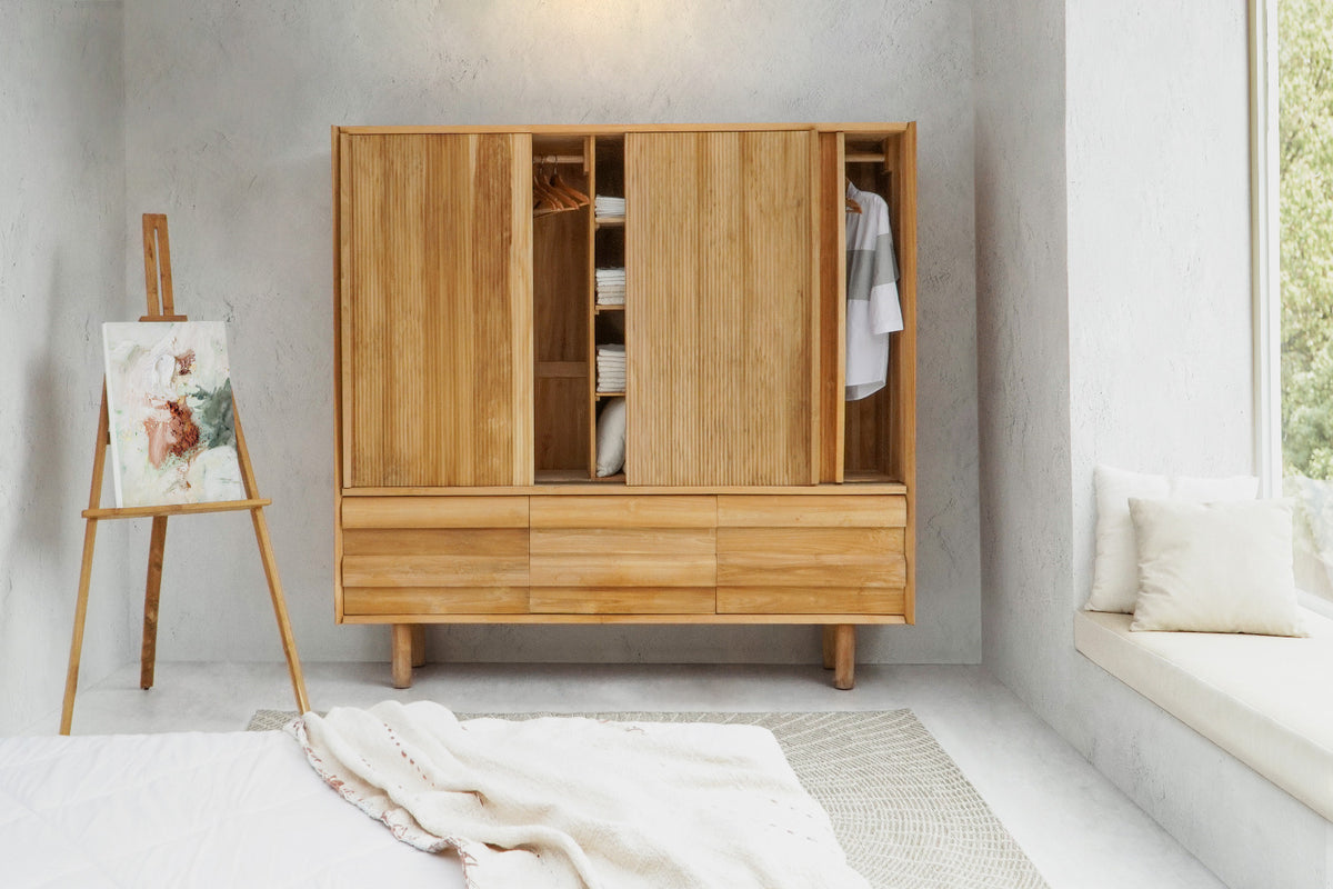 Teak wardrobe – Miranda Doors Drawers – boho furniture handmade in Bali by BaliSouk