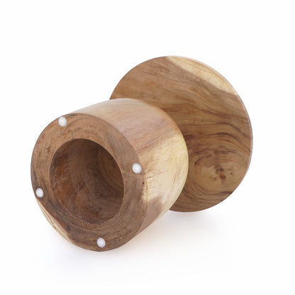 Suar wood side table Bernard – boho furniture, handwoven and handmade in Bali