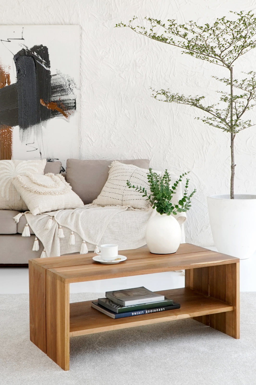 Teak coffee table – Grevena, natural natural materials in boho style
