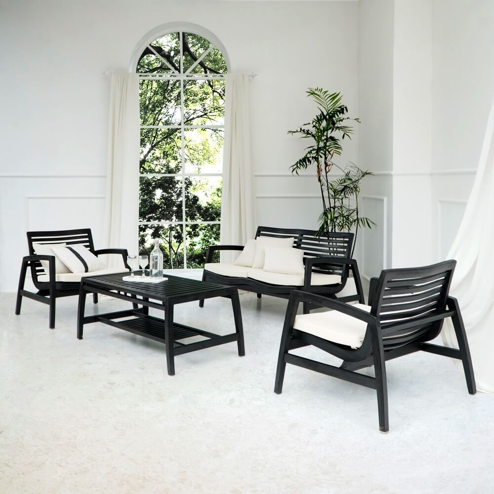 Dover Living Square Arm Set Of Four With White Cushion Seat Set Of Four Black