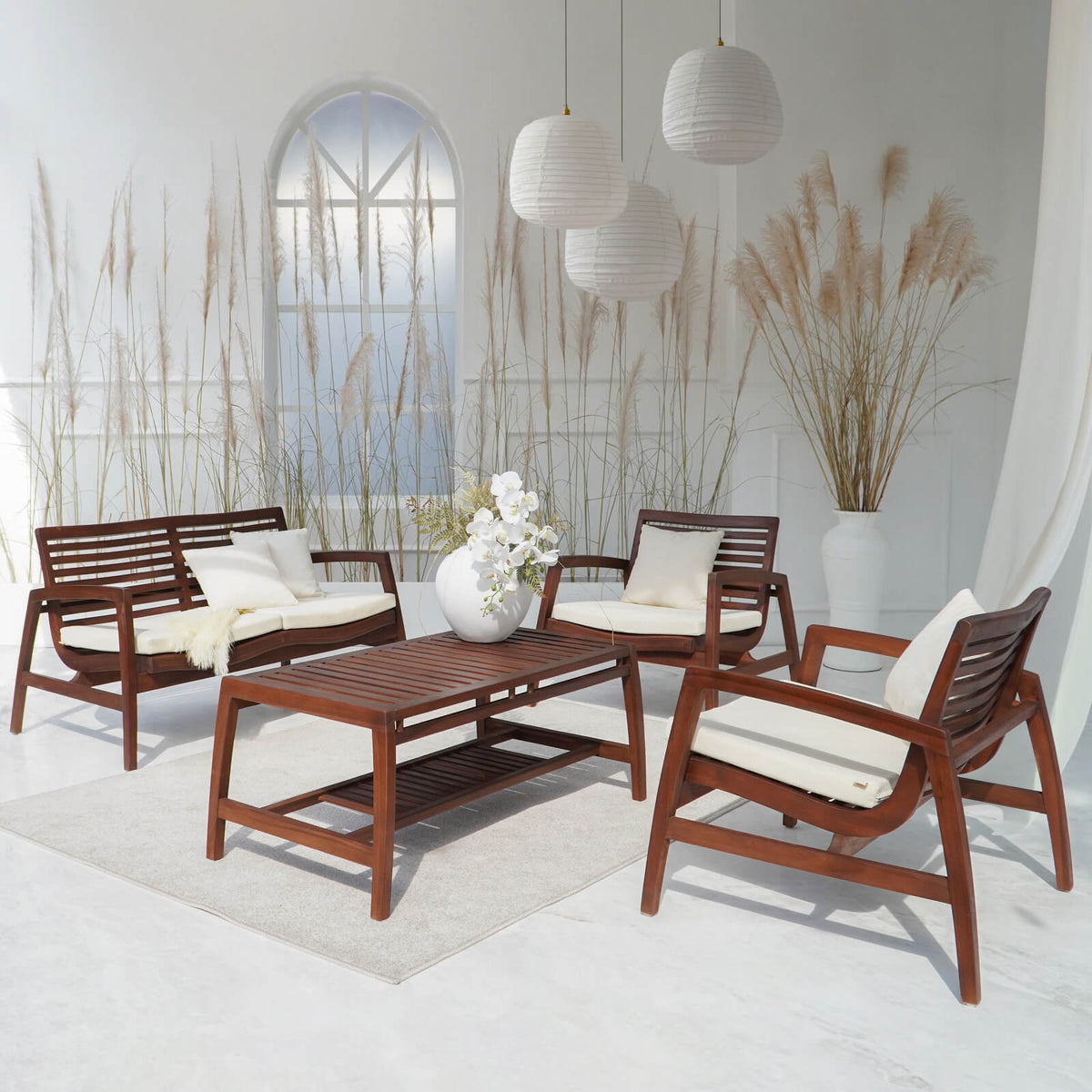 Dover Living Square Arm Set Of Four With White Cushion Seat Set Of Four Brown