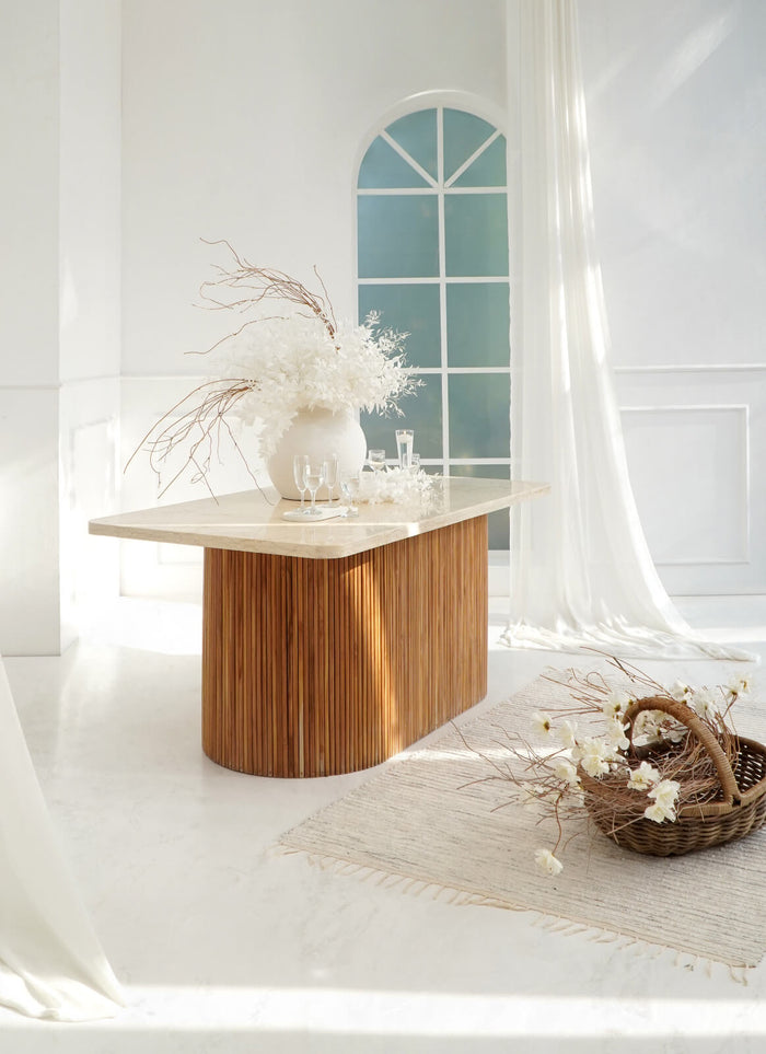Bali Furniture – Kentana Oval Dining Table With White Marble Top