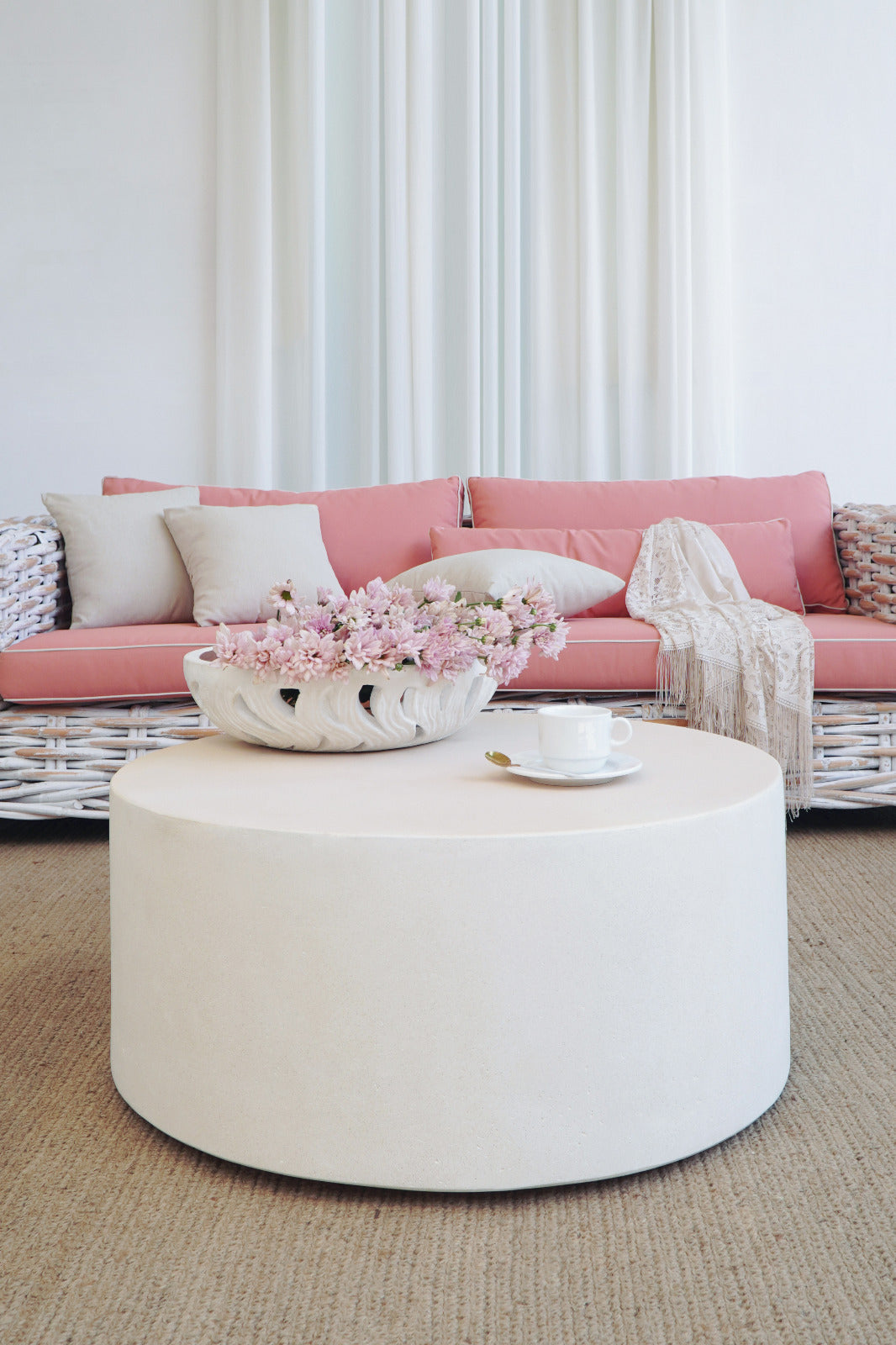 Handmade fibre cement coffee table – the Galatea, boho furniture made in Bali