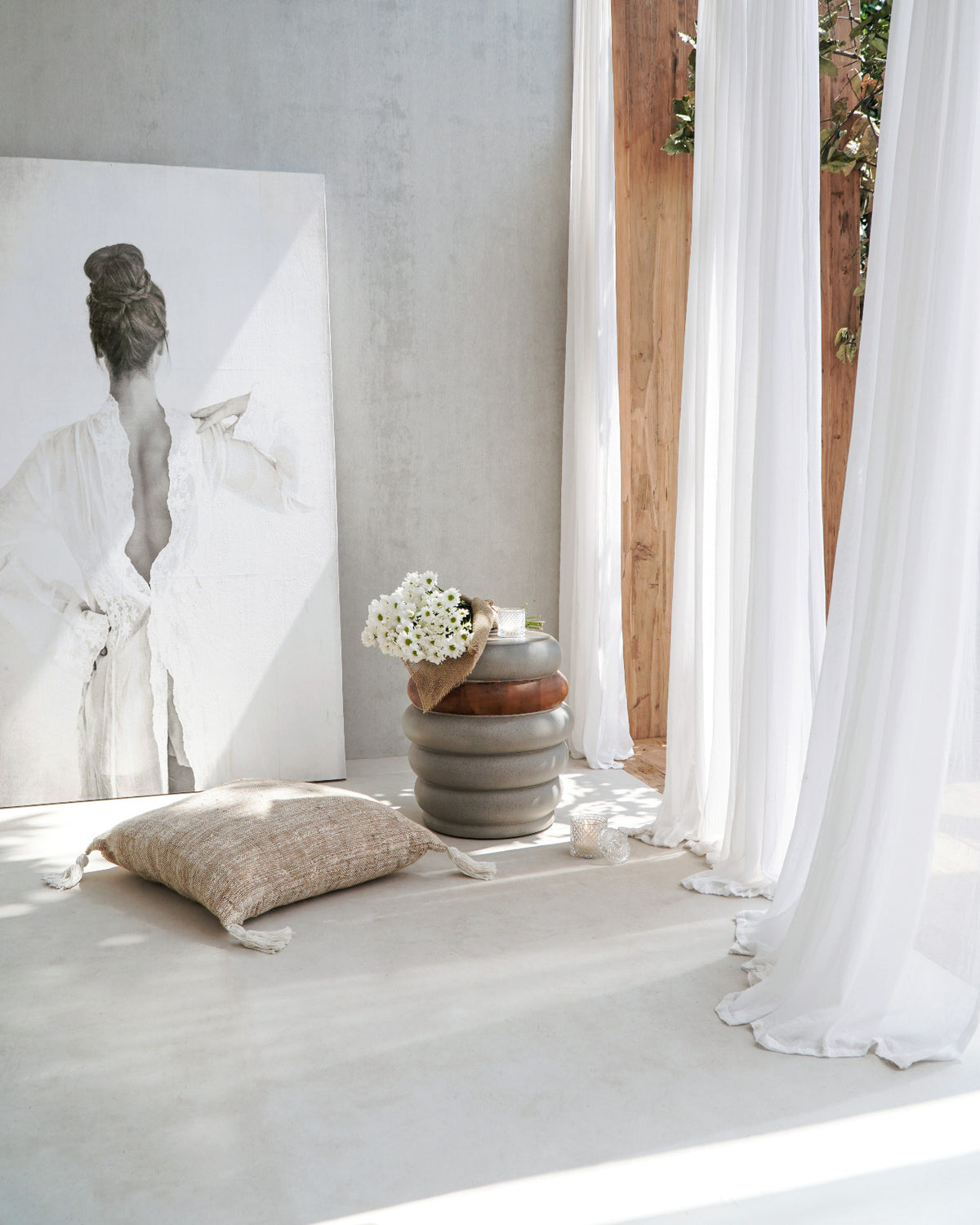 Fibre cement side table – Thomi End, natural natural materials in boho style
