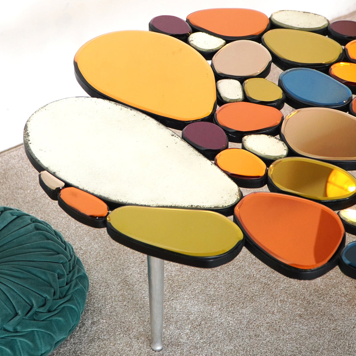 Glass coffee table Carimba – boho furniture, handwoven and handmade in Bali