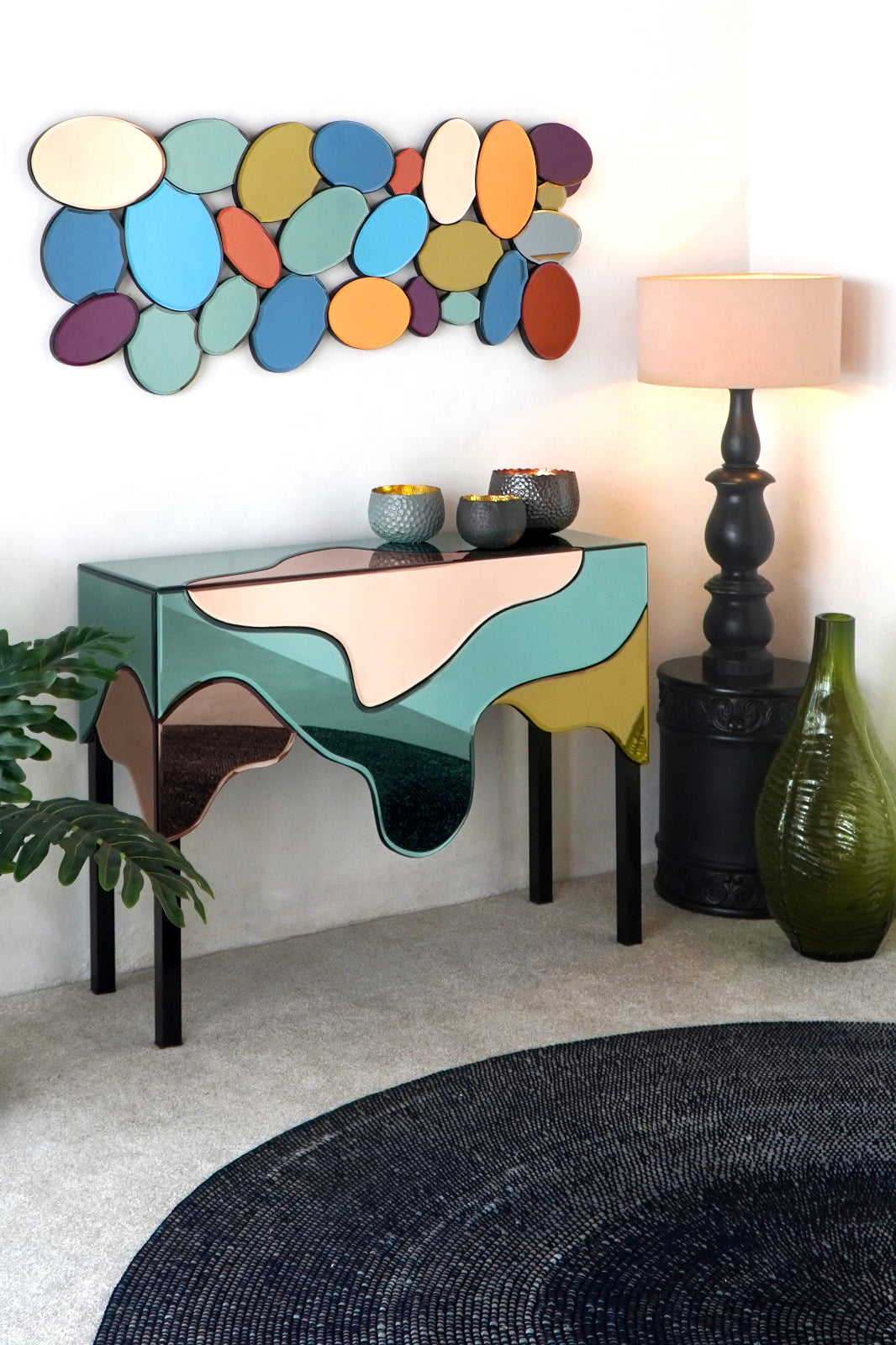 Handcrafted glass console table – Carimba, boho furniture from BaliSouk