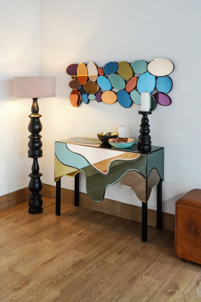 Handmade glass console table – the Carimba, boho furniture made in Bali