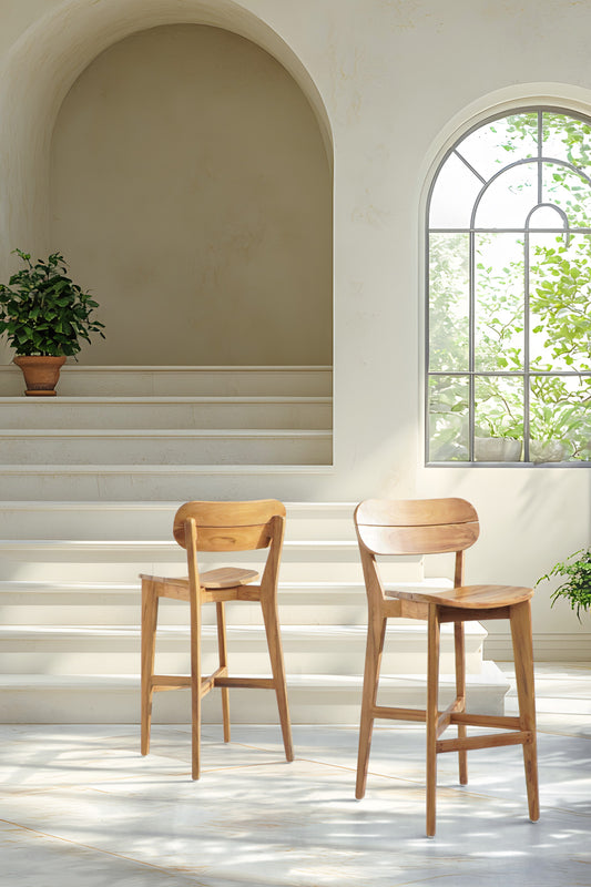 Boho solid teak bar chair Kate without cushion, handcrafted in Bali