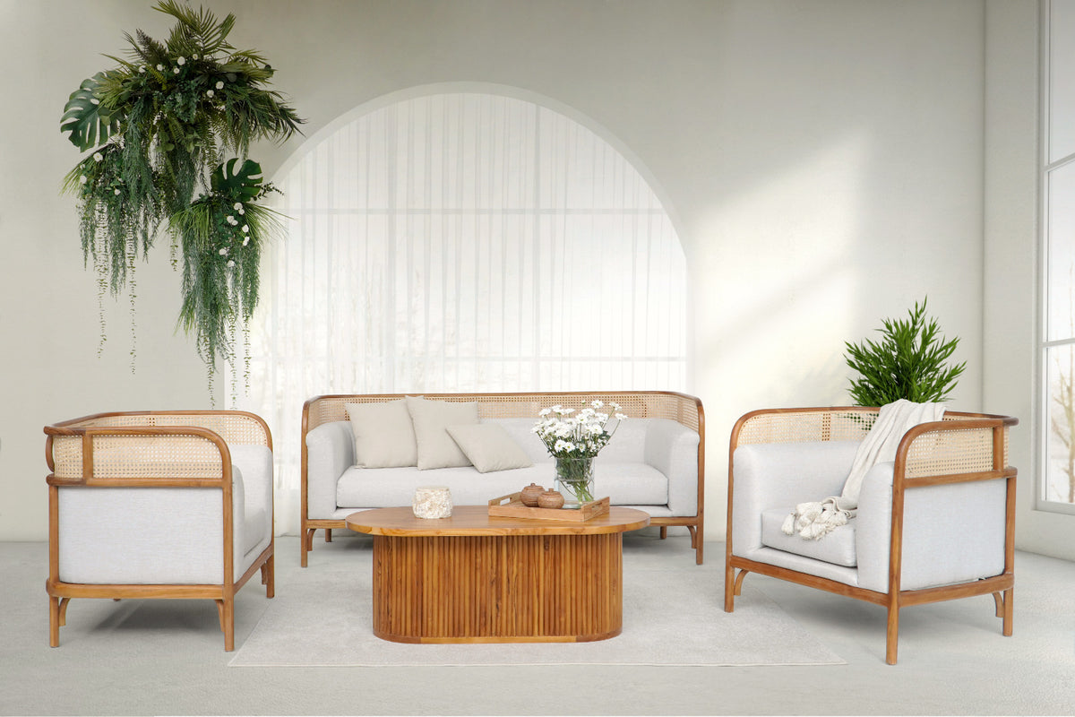 Chantik living set in natural materials – handmade boho furniture from Bali