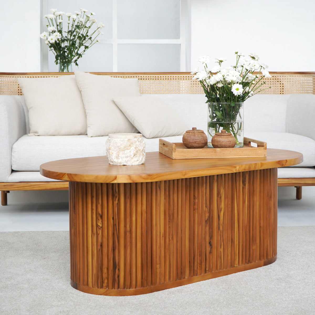 Teak living set Chantik – boho furniture, handwoven and handmade in Bali