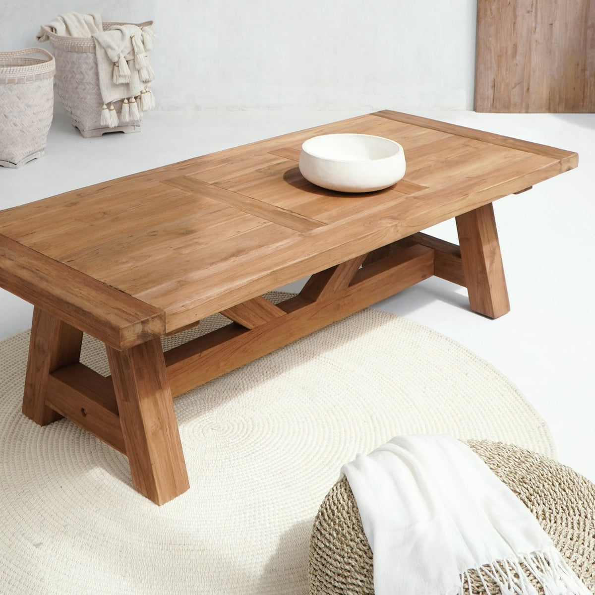 Handmade teak coffee table – the Lincoln, boho furniture made in Bali
