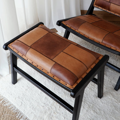 Teak stool – Catania Leather, natural natural materials in boho style